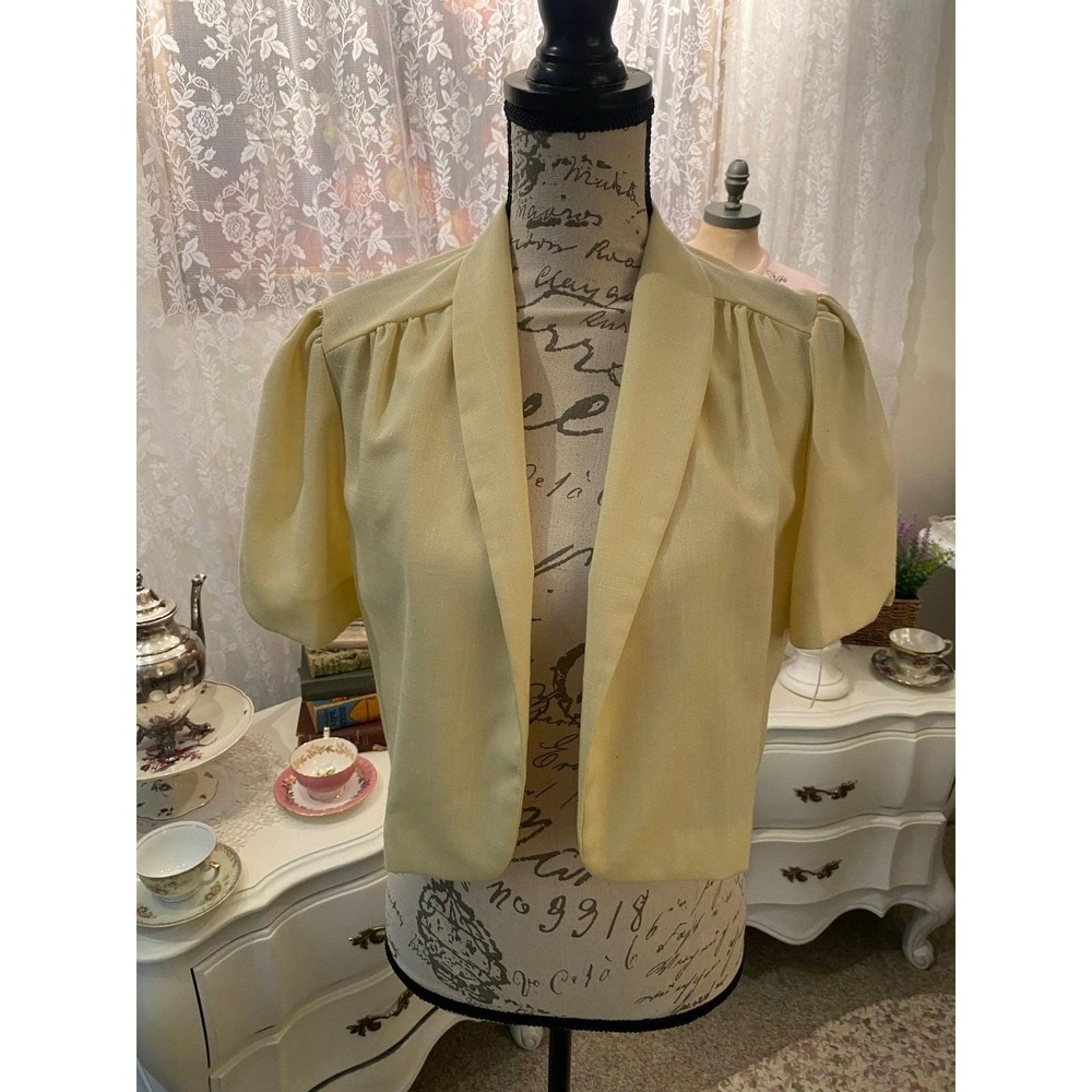 Vintage 1970's Stuart Barry Yellow Cropped Short Sleeve Blazer Jacket Size 14